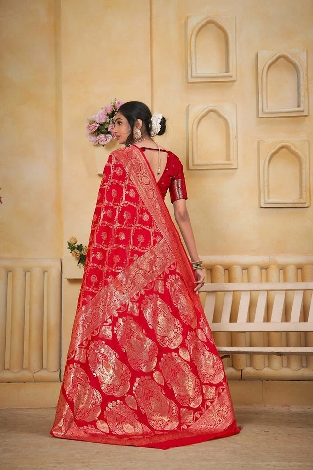 Soft Silk Weaving Banarasi Jari Work Wedding Wear Sari With Blouse 11-VF image 8