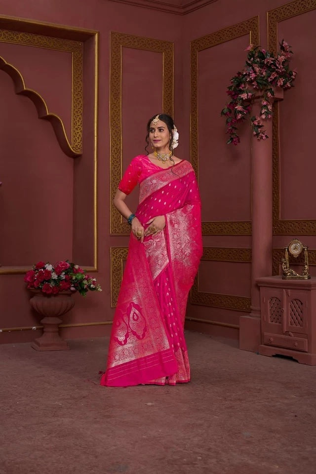 Traditional Soft Silk Weaving Banarasi Wedding Wear Sari With Blouse 11-VF image 9
