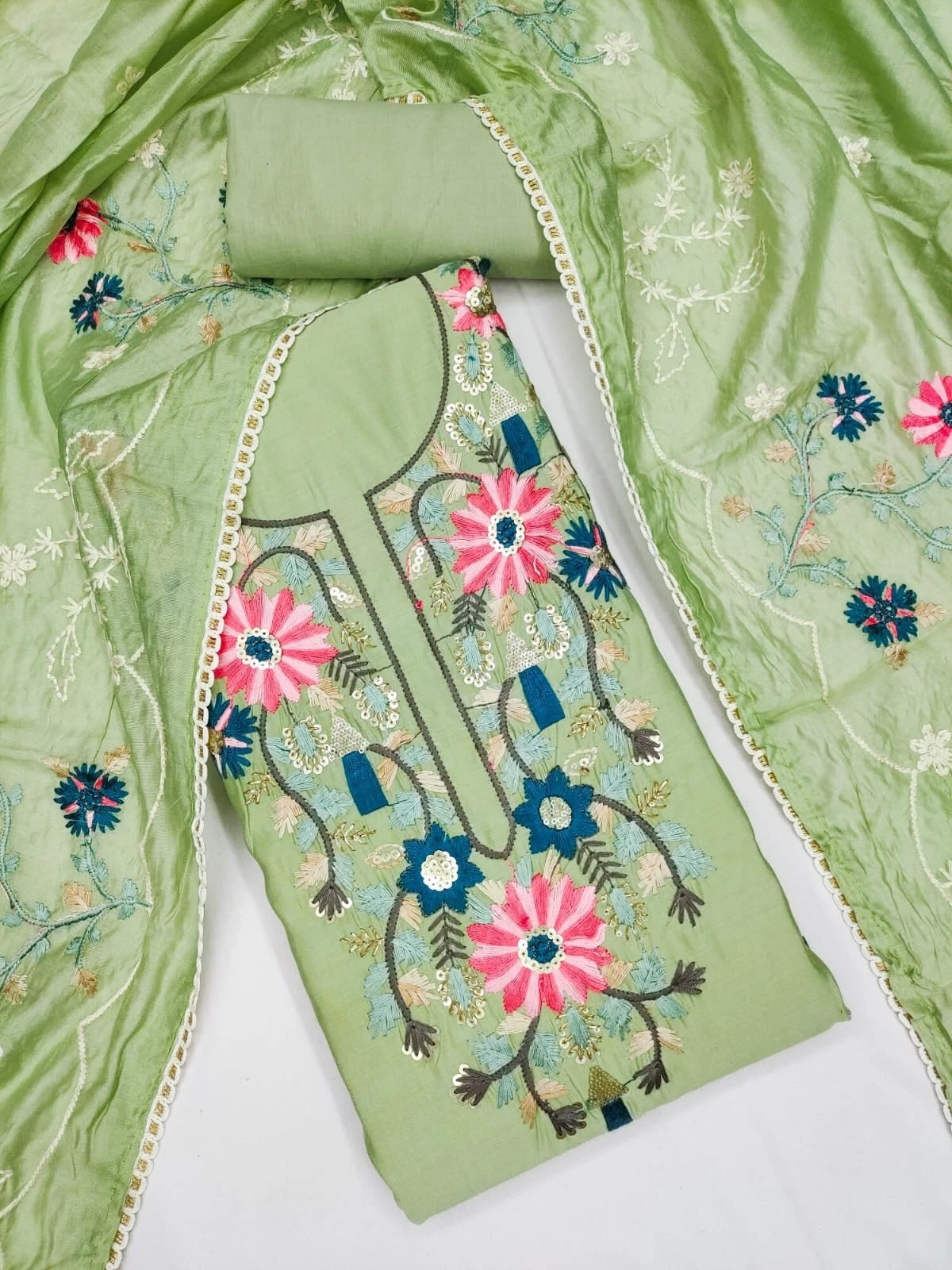 Fancy Traditional Beautiful Roman Silk Designer Top Bottom & Dupatta 12-VF image 9