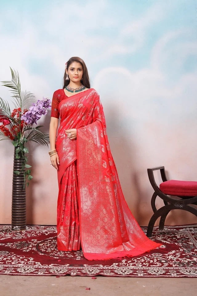 Women's Classic Soft Silk Weaving Banarasi Jari Work Sari With Blouse11-VF image 2