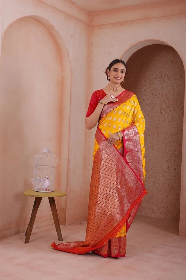Indian Soft Silk Weaving Saree With Banarasi Jari Work With Blouse 11-VF image 5