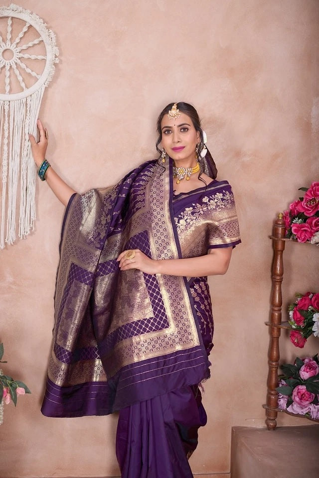 Soft Silk Weaving Banarasi Jari Work Wedding Wear Sari With Blouse 11-VF image 9
