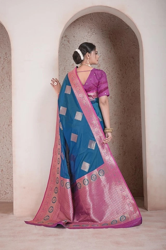 Traditional Soft Silk Weaving Heavy Banarasi Pallu Sari With Blouse 11-VF image 13