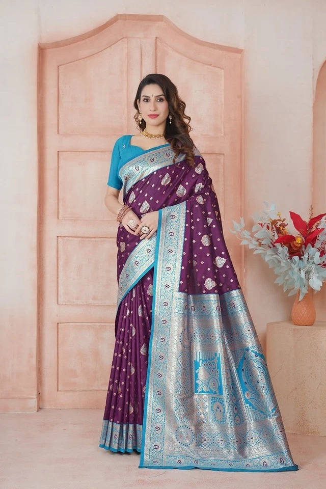 Elegant Soft Silk Weaving Saree With Banarasi Jari Work With Blouse 11-VF image 5