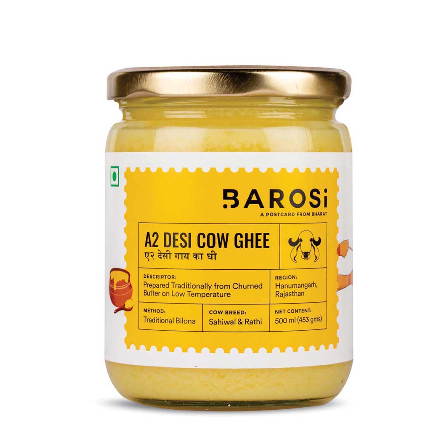 Barosi A2 Desi Cow Ghee - Pack of 1 - 500 ml image 1
