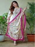 Women White Muslin Ethnic Printed Kurti with Bottom Dupatta Suit AD image 2
