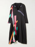 Black Fusion Soft Silk Crepe Free Size Kaftan J5619 image 2