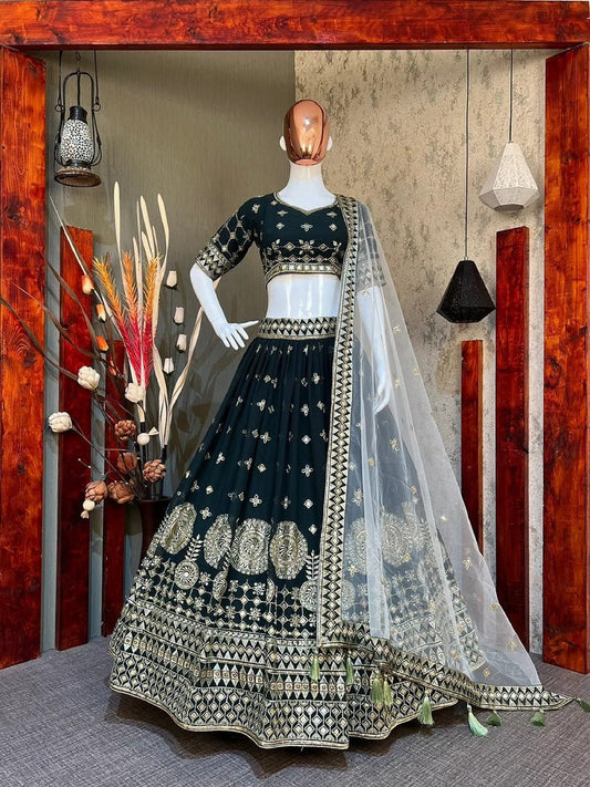 Women's Faux Georgette Wine Bridal Lehenga Choli With Dupatta LG image 1