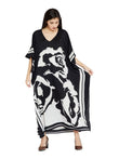 Black & White Floral Design Plus Size Silk Crepe Kaftan Dress for Women J5629 image 1