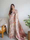 Off White Kashmiri Thread Weaving Pure Zari Work Saree image 3