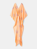 Peach Color V-Neck Belt Style Women Satin Silk Printed Kaftan J5632 image 2