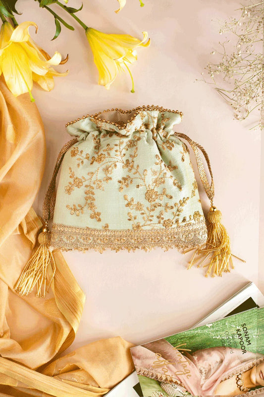 Potli Bag Embroidered poly silk Potli bag image 1