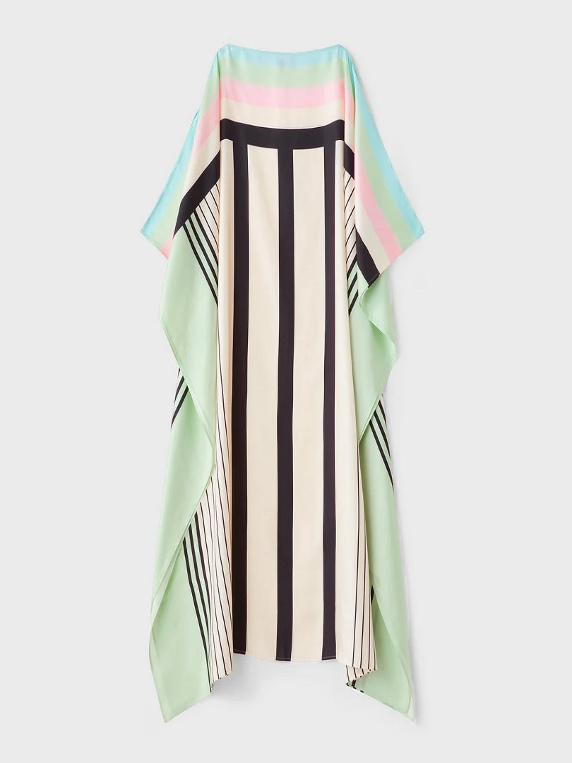 Casual Wear Printed Stripped Pattern Style Soft Satin Silk Kaftan J5634 image 2