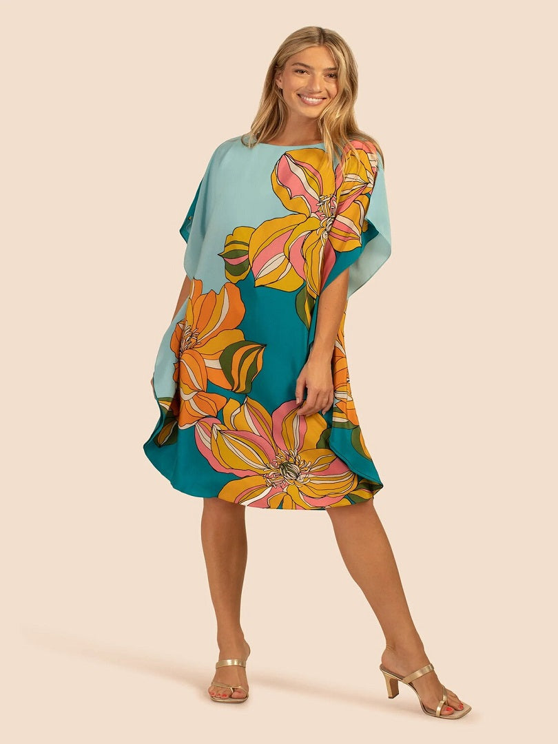 Lounge Wear Floral Printed Knee Length Soft Silk Crepe Kaftan Top J5780 image 1
