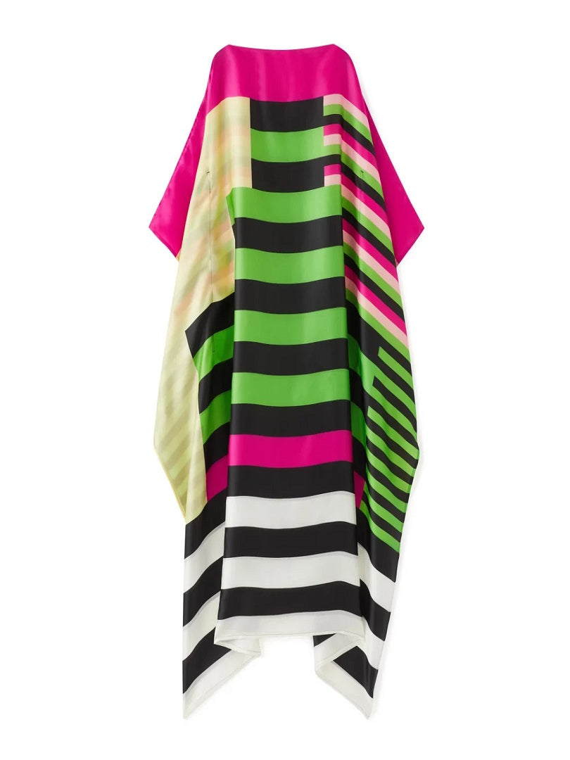 Striped Printed Organza Silk Women Party Wear Kaftan J5784 image 2