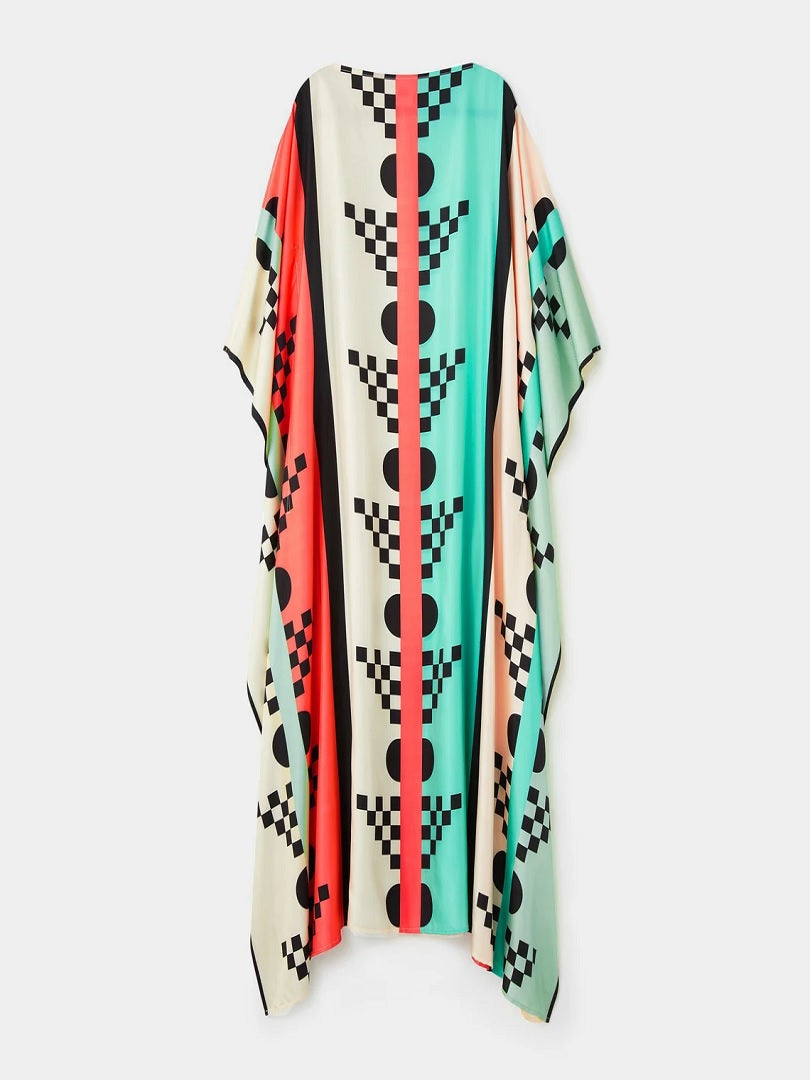 Geometric Printed Style Satin Silk Kaftan J5650 image 2