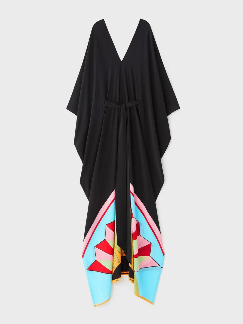 V-Neck Belt Style Black Chelsea Georgette Kaftan J5652 image 2