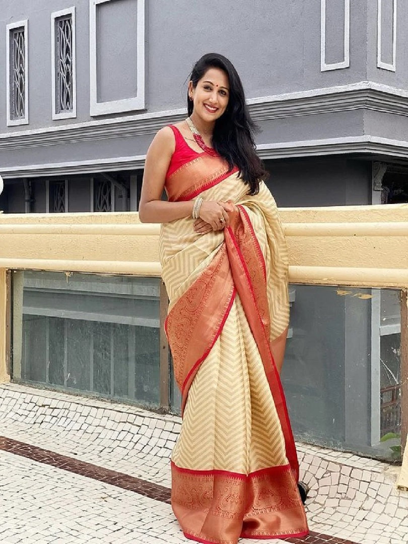 Soft Lichi Silk Jacquard Weaving With Gold Zari Weaving Work Saree image 1
