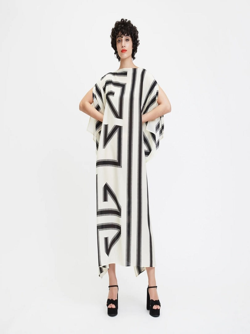 Modern Wear French Moss White & Black Kaftan Dress J5689 image 1