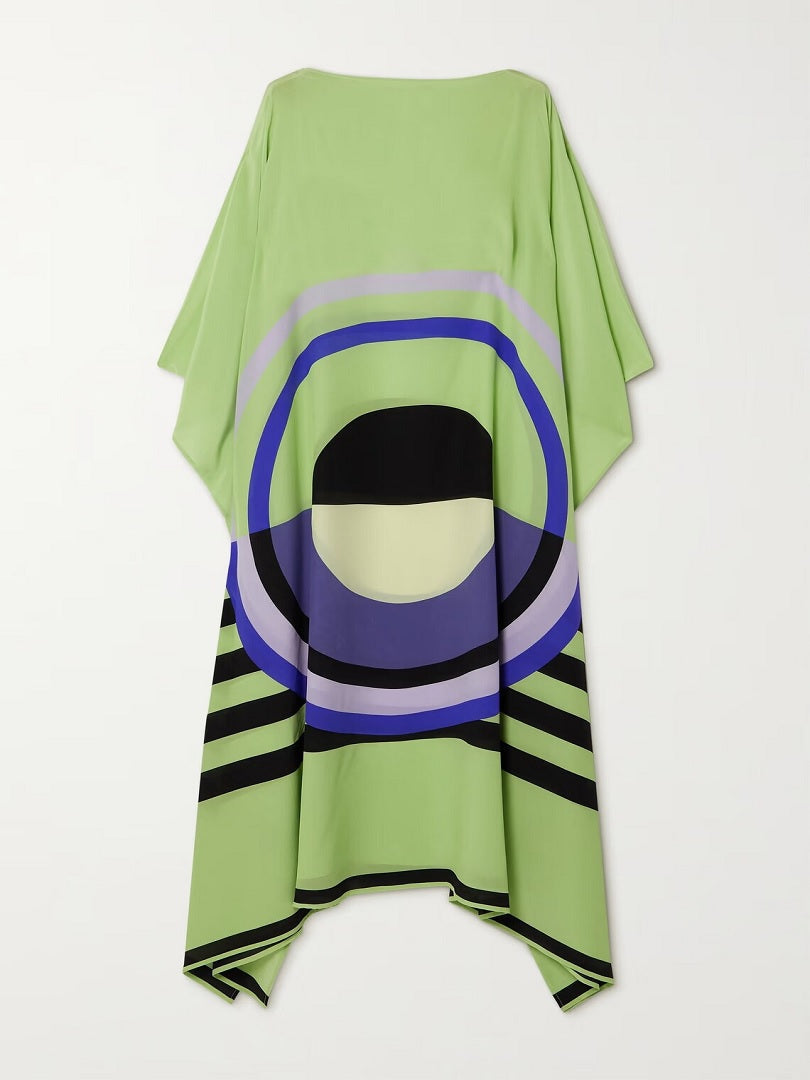 Light Green Color Softy Silk Crepe Circle Pattern Kaftan J5694 image 2
