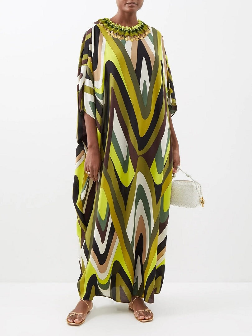 Abstract Printed Daily Wear Silk Crepe Kaftan Top J5789 image 1