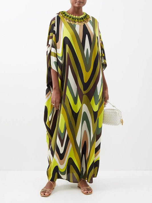 Abstract Printed Daily Wear Silk Crepe Kaftan Top J5789 image 1