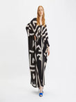 V-Neck Belt Style Printed Long French Moss Kaftan Dress J5790 image 1