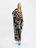 V-Neck Belt Style Printed Long French Moss Kaftan Dress J5790 image 1