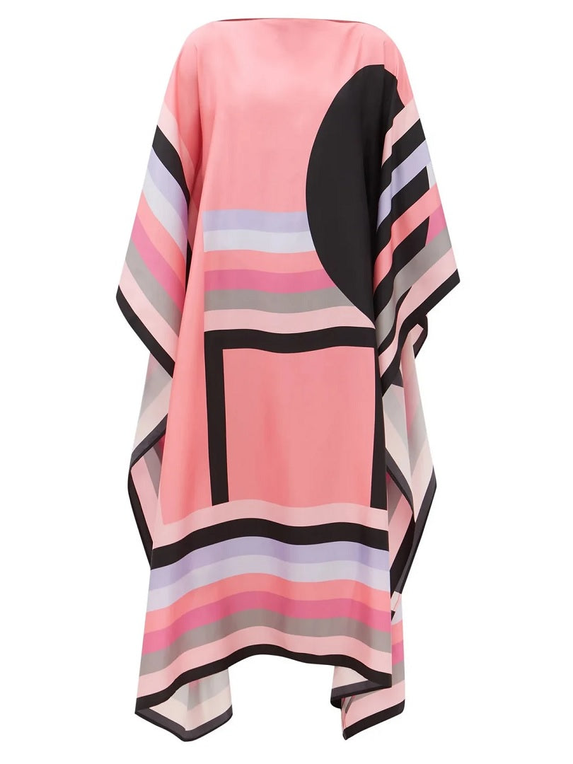 Pink Peach Free Size Soft Silk Crepe Women Kaftan J5706 image 2