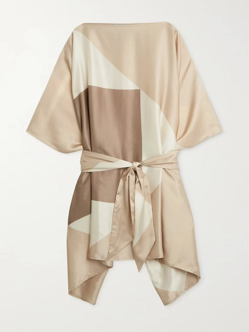 Soft Satin Silk Belt Style V-Neck Style Short Kaftan For Luxury Wear J5709 image 2