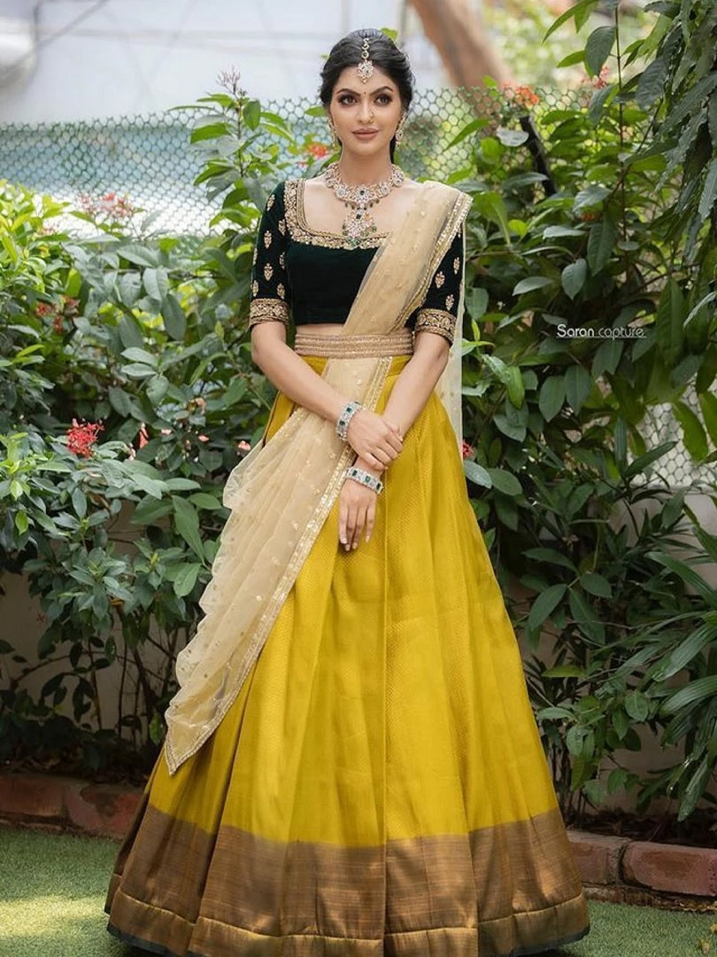 Kanjivaram Silk Half Saree Lehenga With Velvet Blouse South India Lehenga Choli image 1