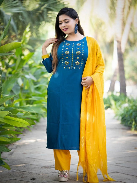 Rayon Slub Embroidery Work Salwar Kameez With Dupatta image 1