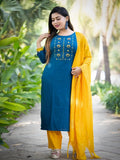 Rayon Slub Embroidery Work Salwar Kameez With Dupatta image 1