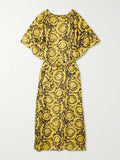 Floral Black Gold Women Georgette Printed Long Kaftan Dress J5764 image 3