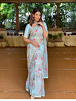 Sky Blue Color Khadi Organza With Floral And Sequence Work Saree image 1