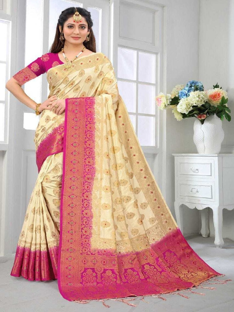 Soft Banarsi Silk Pure Golden Jari Design Work Saree image 2