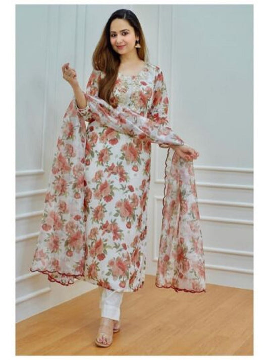 Multi Color Flower Printed Dress For Women & Girls Wear Top Bottom Dupatta Shalwar Suit AK image 1