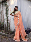 Orange & White Printed Georgette Saree image 1