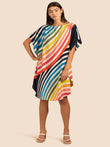 Rainbow Stripes Short Silk Crepe Kaftan J5675 image 1