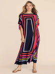 Calf Length Boat Neck Style Satin Silk Modest Wear Printed Kaftan J5625 image 1