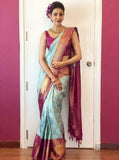 Sky Blue & Pink Kanchipuram Weaving Work Saree image 1