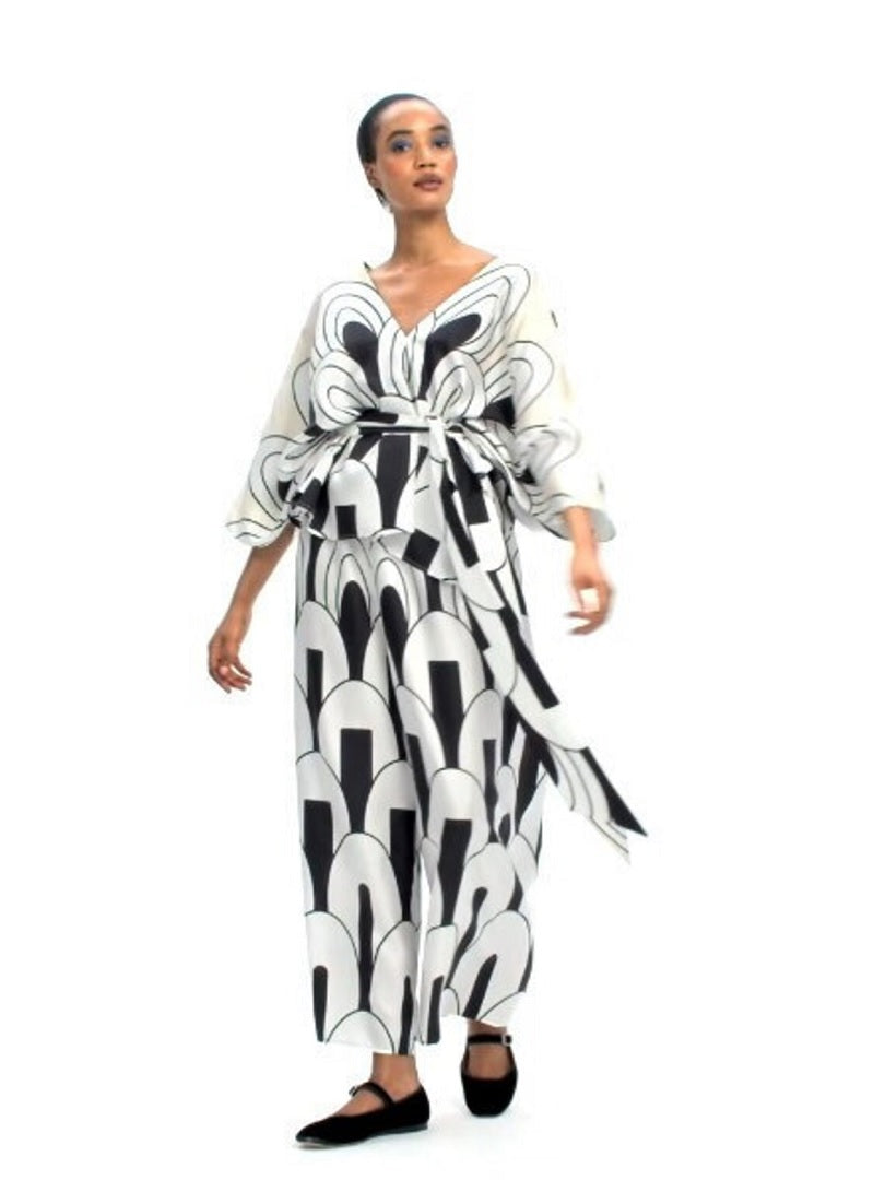 Women's V-Neck Belt Style Printed Co ord Set Top+Plazzo J5684 image 1