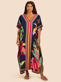 Plus Size Silk Crepe Kaftan Dress Caftan Maxi Beach Dresses J5680 image 1