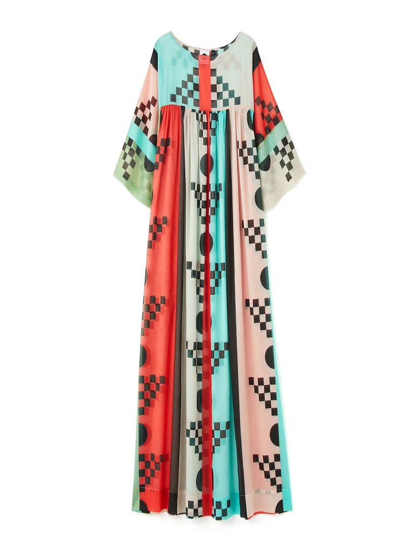 Geometric Multi Color Printed Casual Wear Poly Rayon Cotton Long Maxi Dress J5759 image 2