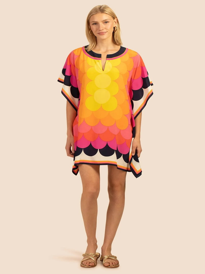 Stylish Beach Wear Colorful Circular Printed Women Silk Crepe Short Kaftan J5702 image 1