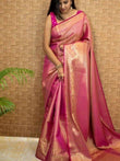 Pink Color Lichi Silk Saree with Unstitched Blouse image 1