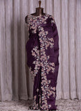 Eggplant Color Rangoli Silk Embroidery Work Saree image 2