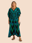 V Neck Printed Lounge Wear Soft Silk Crepe Kaftan J5765 image 1