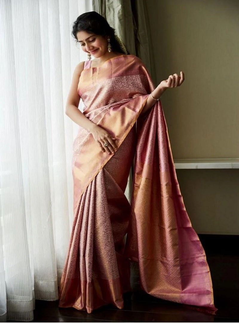 Peach Kanchipuram Silk Saree image 1