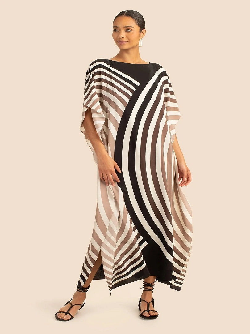 Women Casual Wear Circular Curve Printed Soft Satin Silk Kaftan J5636 image 1